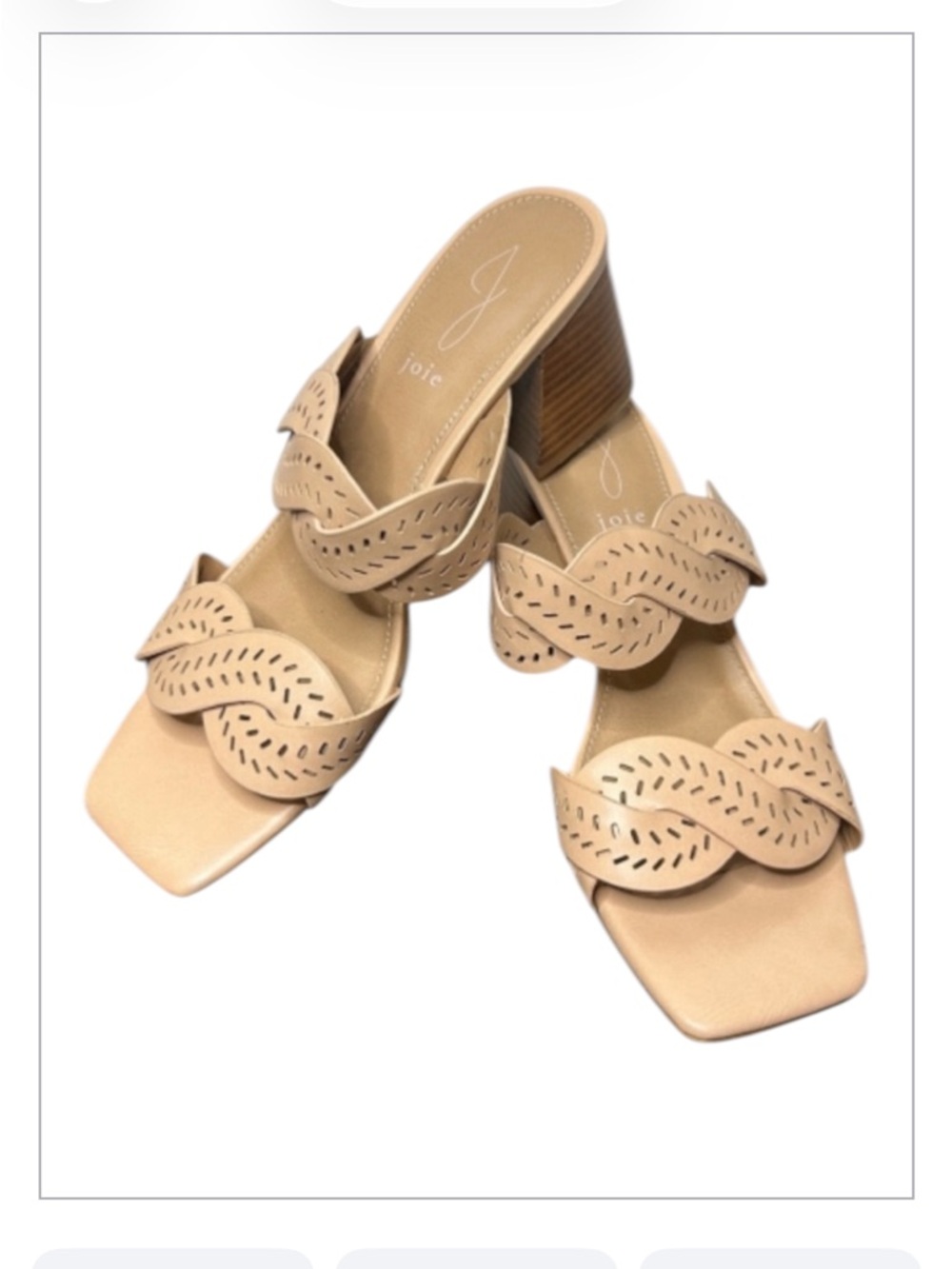 Joie Society Perforated Slide Sandals Stacked Heels Mules Tan Size 9